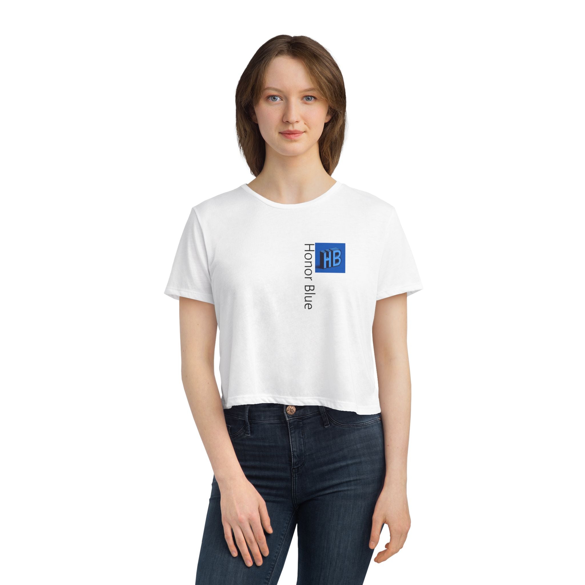 Honor Blue Women's Flowy Cropped Tee - Stylish & Comfortable Casual Wear