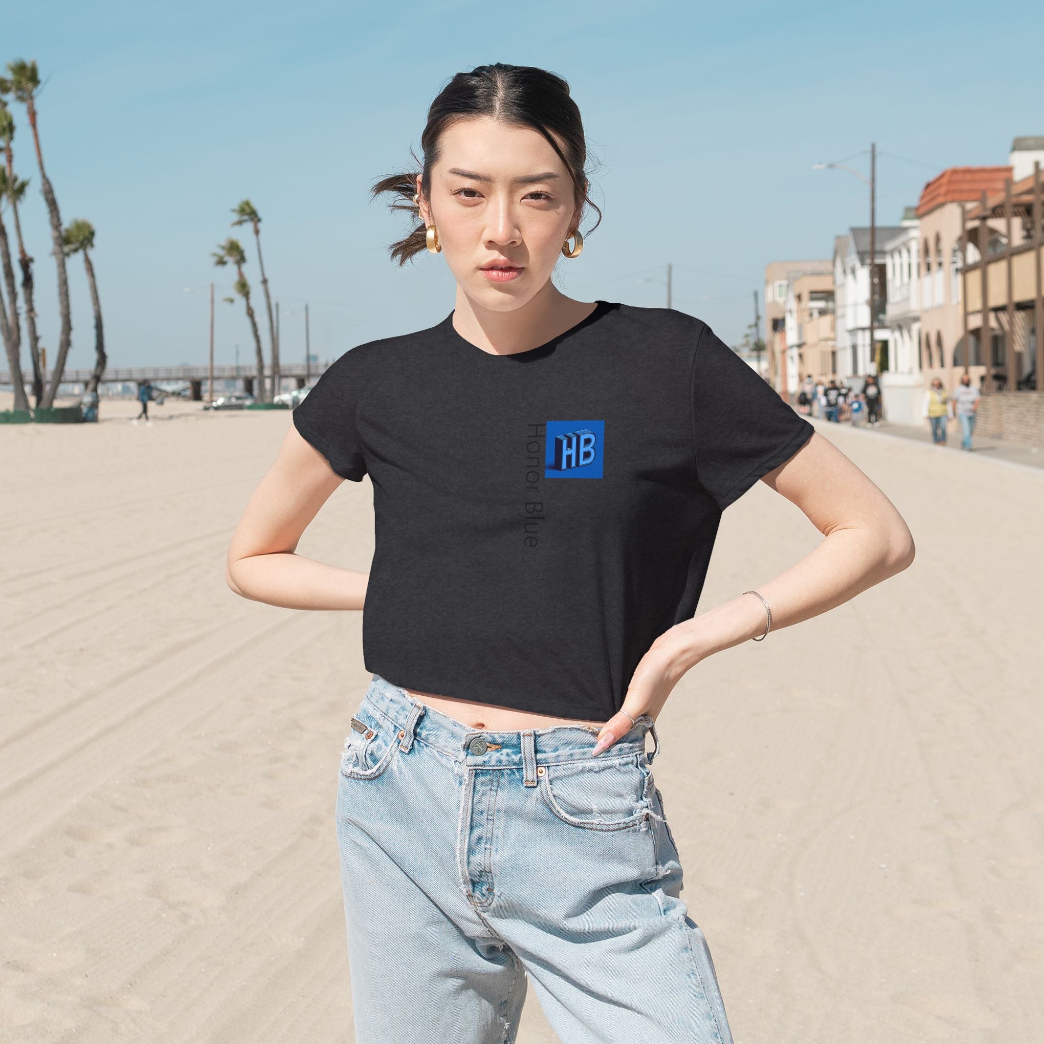 Honor Blue Women's Flowy Cropped Tee - Stylish & Comfortable Casual Wear