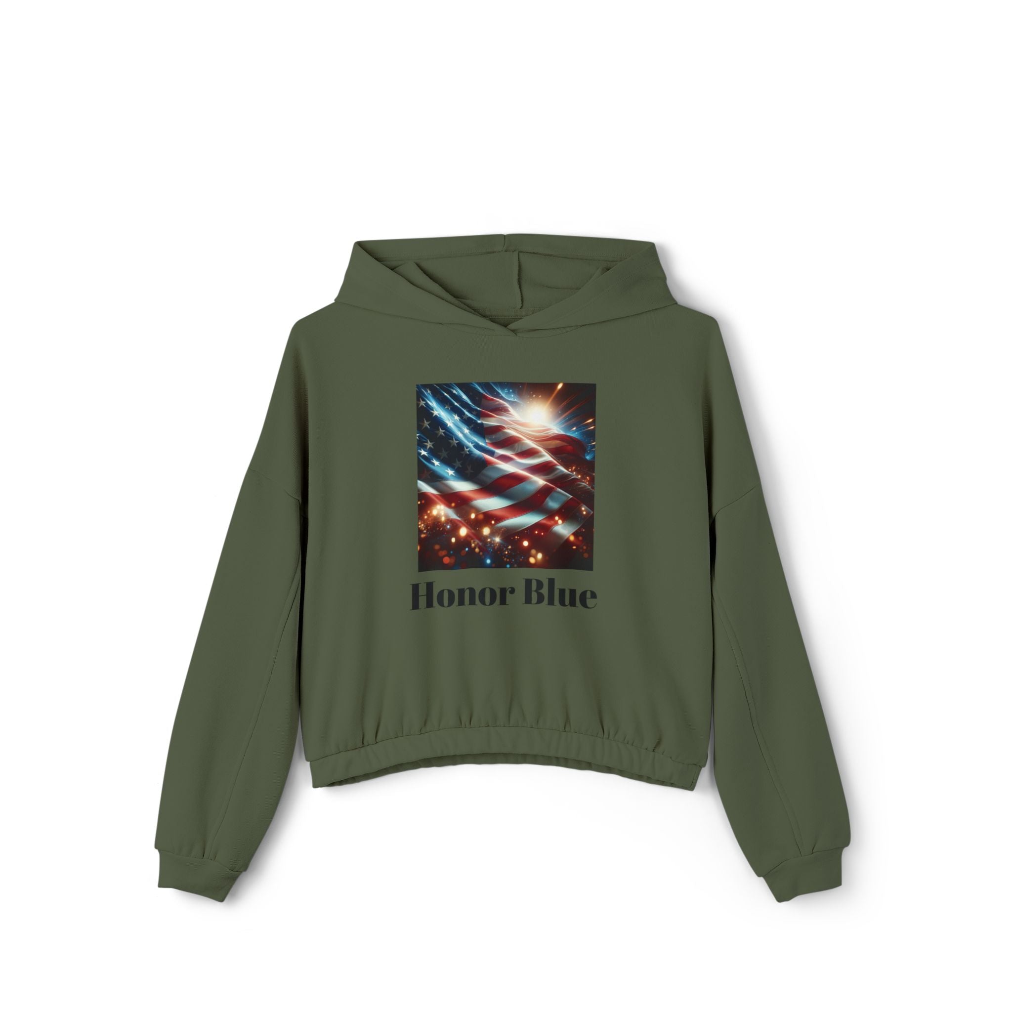 Patriotic Women&#039;s Cinched Bottom Hoodie - Cozy American Flag Design