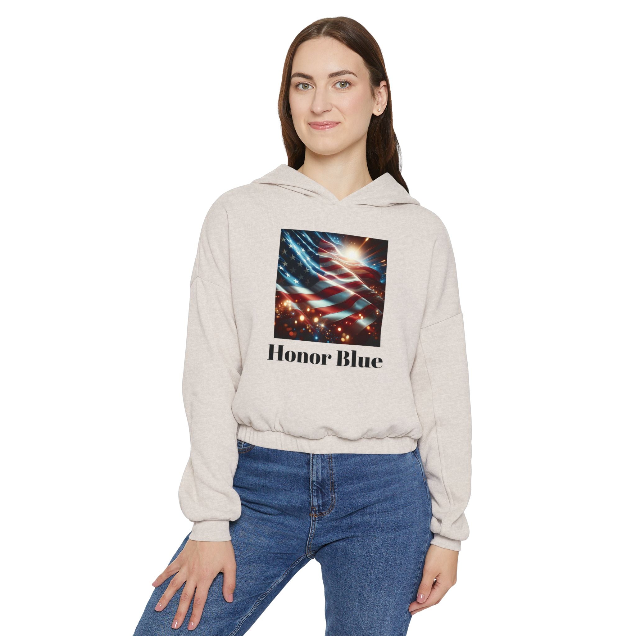 Patriotic Women&#039;s Cinched Bottom Hoodie - Cozy American Flag Design