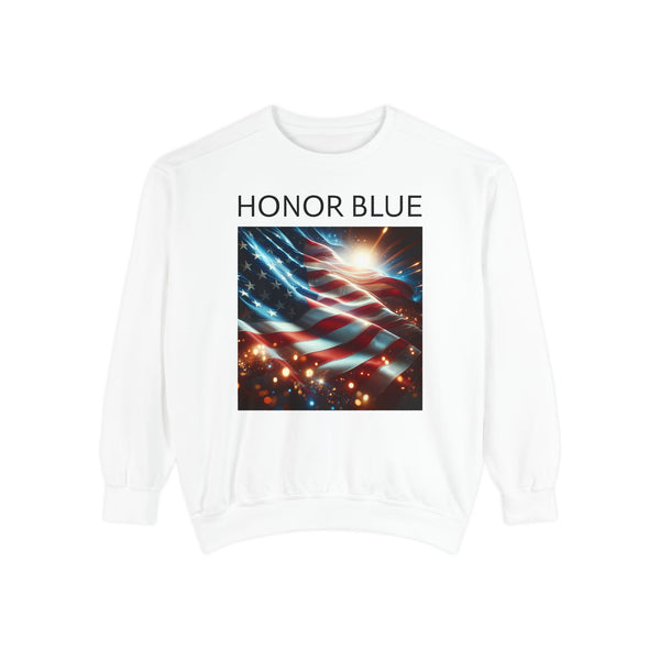 Honor Blue Unisex Garment-Dyed Sweatshirt - Patriotic American Flag Design