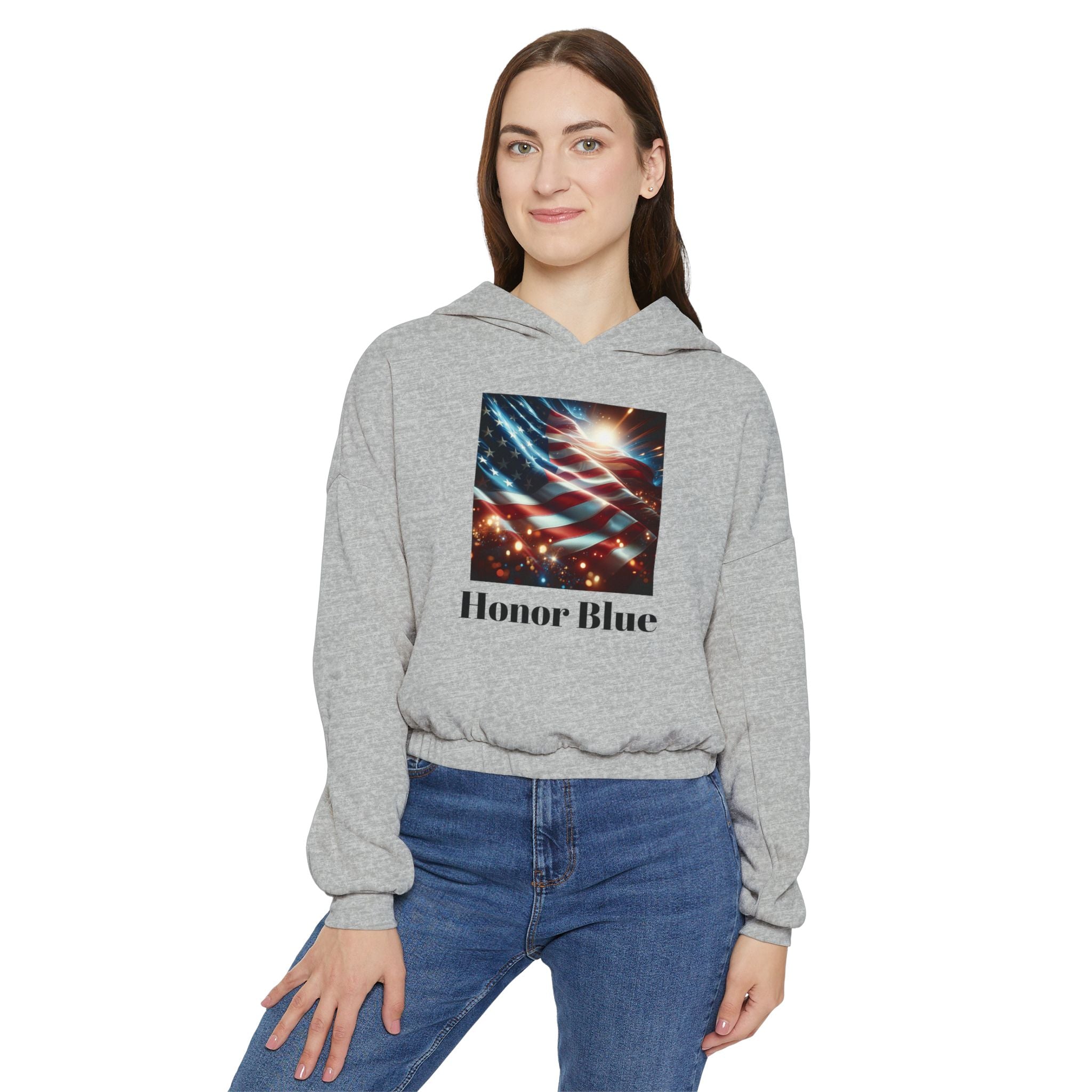Patriotic Women&#039;s Cinched Bottom Hoodie - Cozy American Flag Design