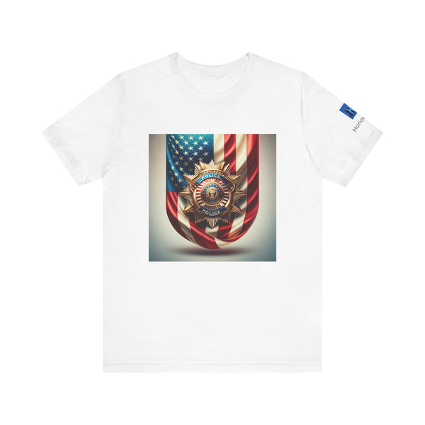 Patriotic Police Badge Tee - Unisex Jersey Short Sleeve Shirt for Law Enforcement Support