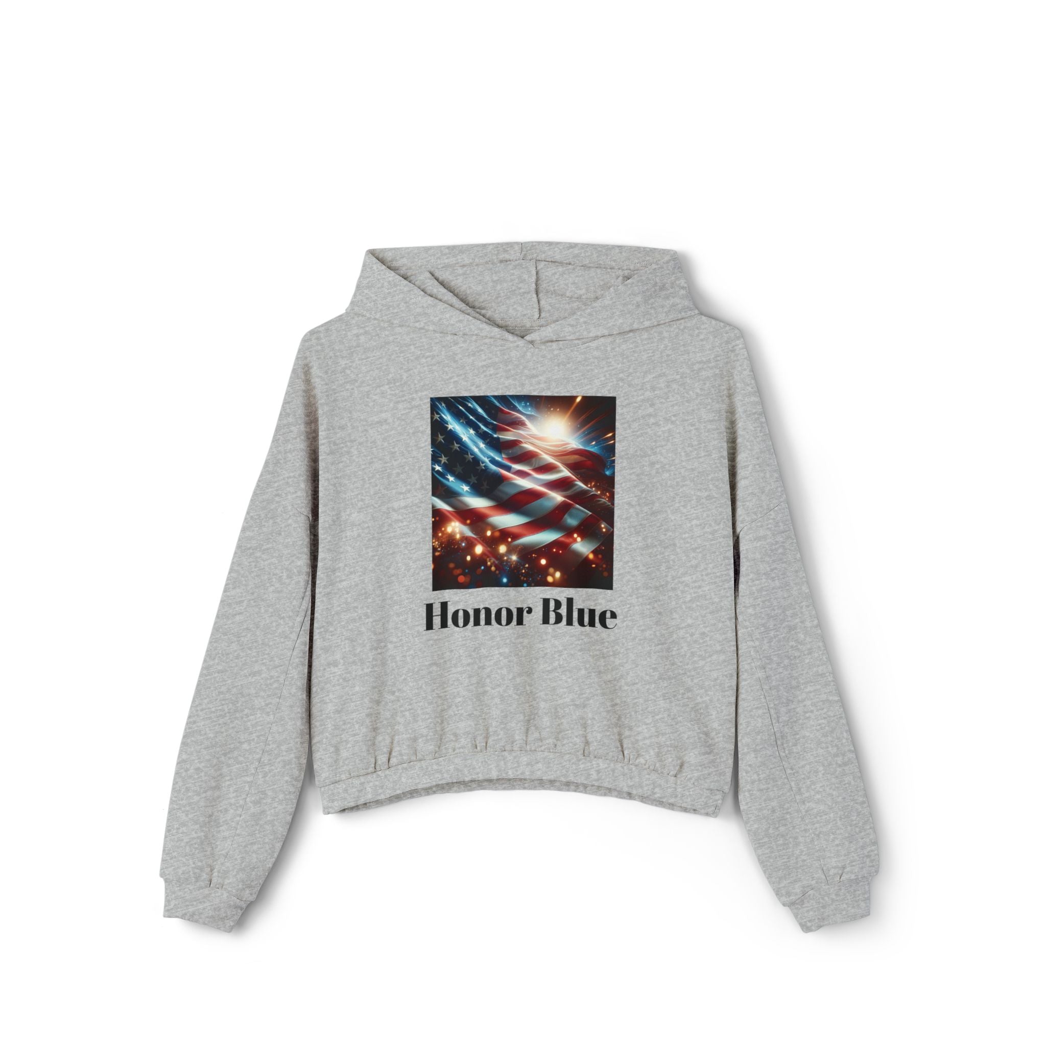 Patriotic Women&#039;s Cinched Bottom Hoodie - Cozy American Flag Design