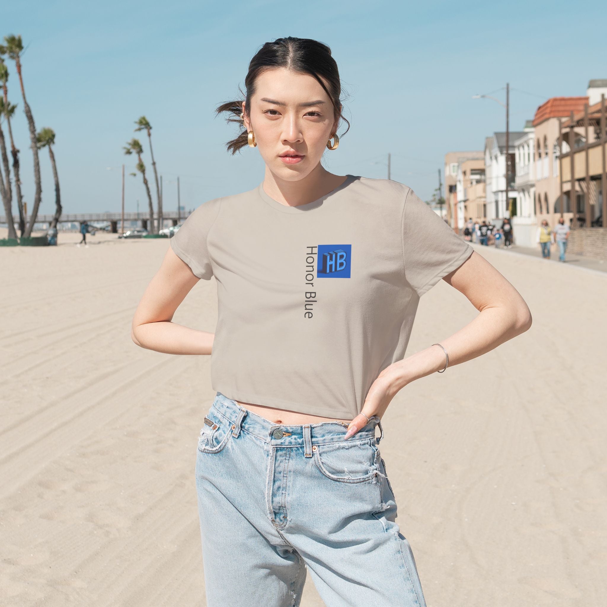 Honor Blue Women's Flowy Cropped Tee - Stylish & Comfortable Casual Wear