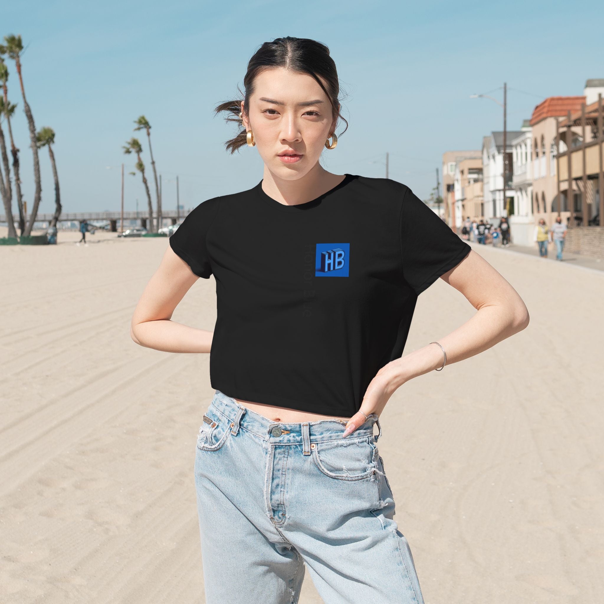 Honor Blue Women's Flowy Cropped Tee - Stylish & Comfortable Casual Wear