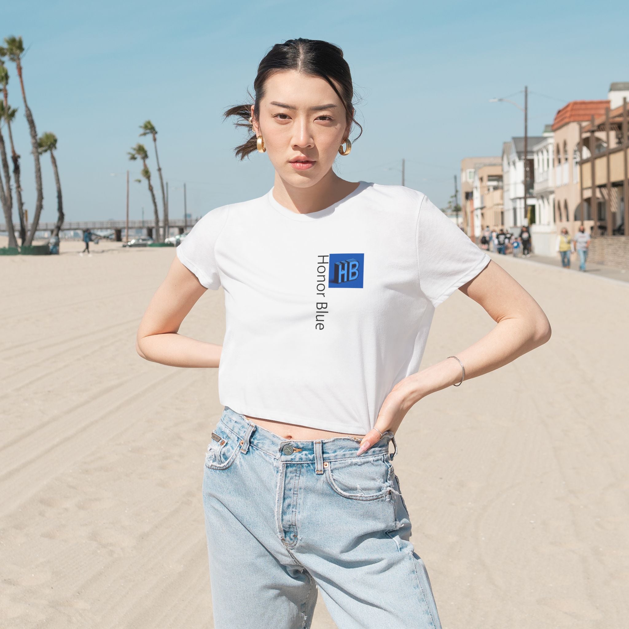 Honor Blue Women's Flowy Cropped Tee - Stylish & Comfortable Casual Wear