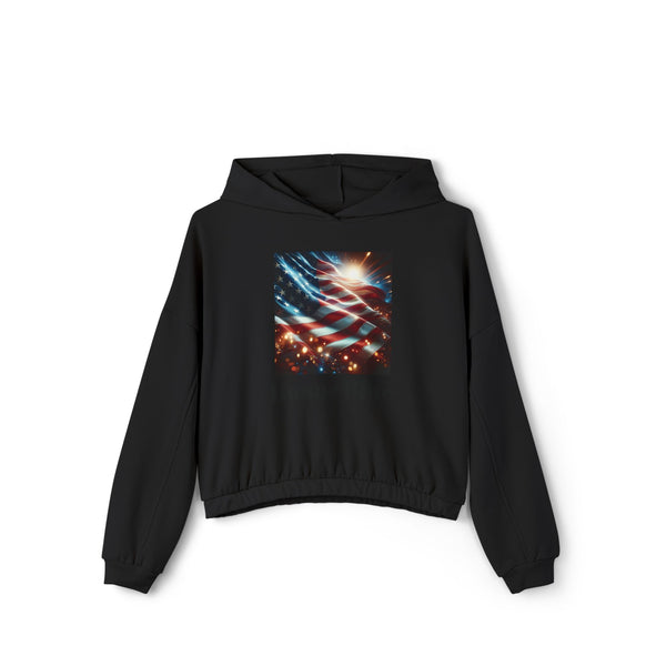 Patriotic Women&#039;s Cinched Bottom Hoodie - Cozy American Flag Design
